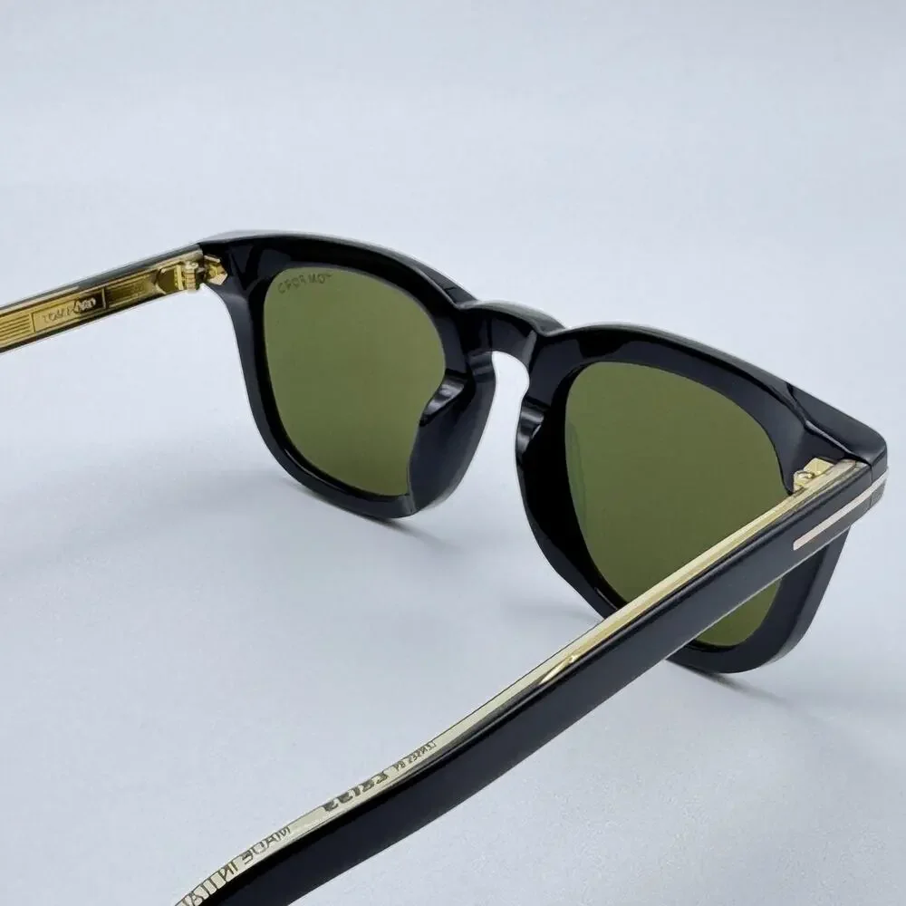 Tom Ford Sunglasses Icon Collection FT1326-F 01N Black Square Green Lens 52mm